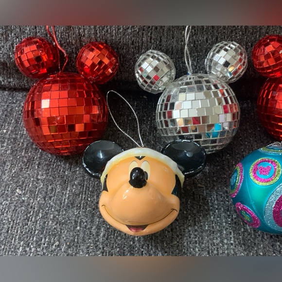 DISNEY VINTAGE MICKEY MOUSE ORNAMENTS 3 Red & Clear Mosaic Mirrored Disco Ball - Picture 9 of 11